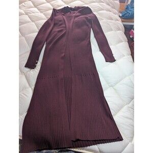 WHBM Burgundy Long Ribbed Duster Sweater XS Dark Academia Quiet Luxury